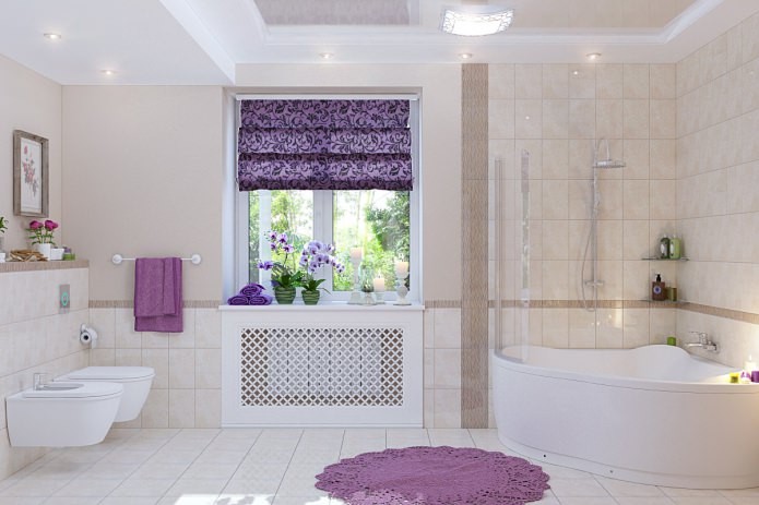 оформление окна римскими шторами в ванной комнате