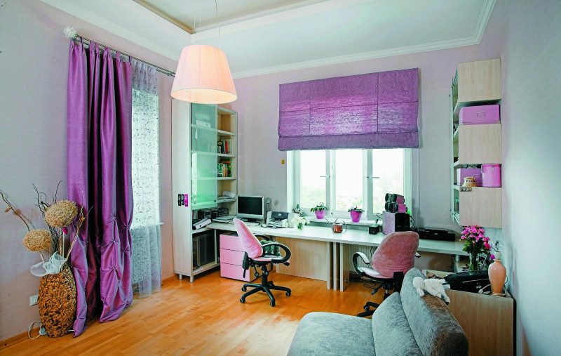 Фиолетовый текстиль в дизайне детской комнаты
